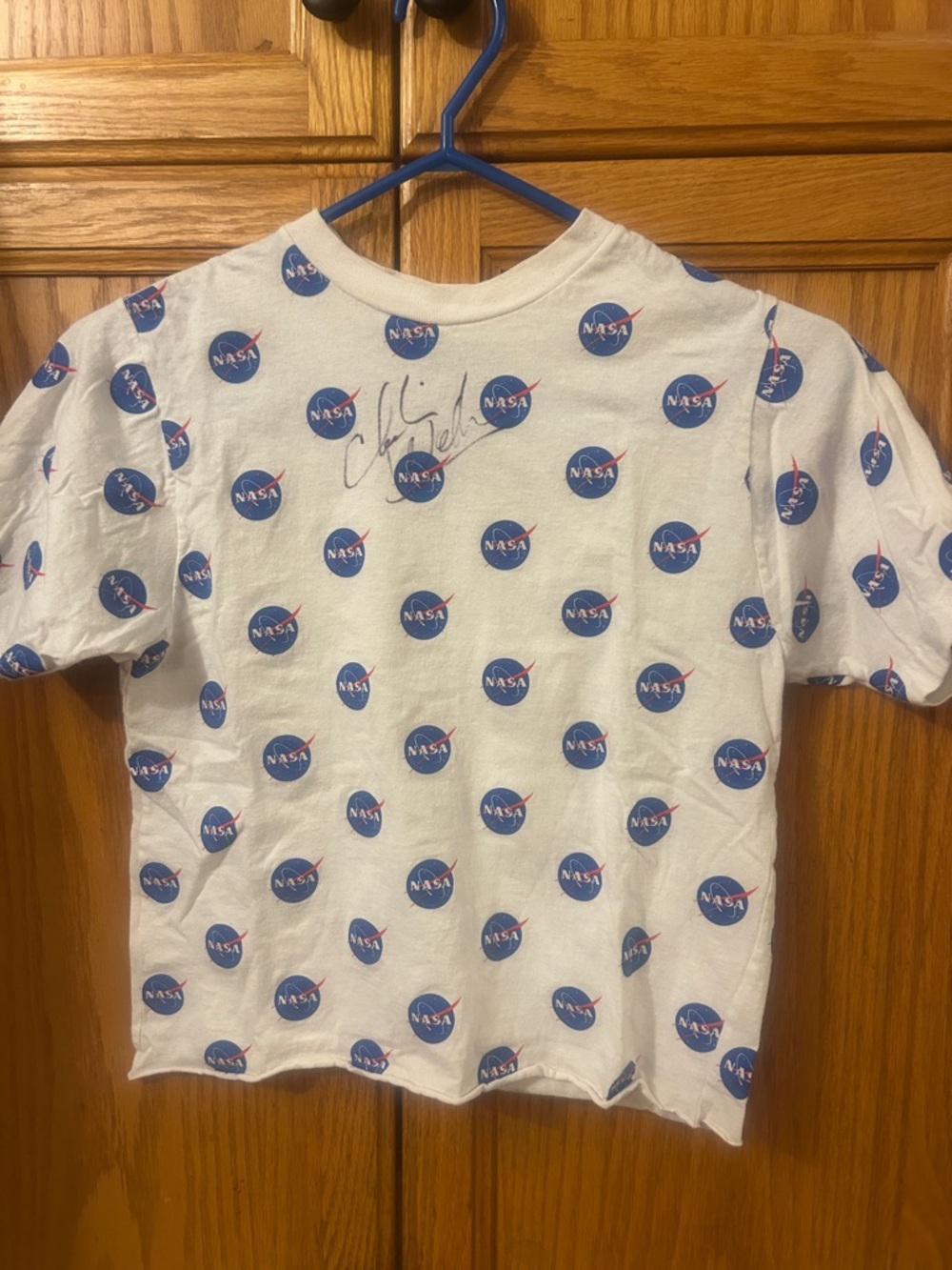 Kids Autographed White NASA Logo Short-Sleeve Tee